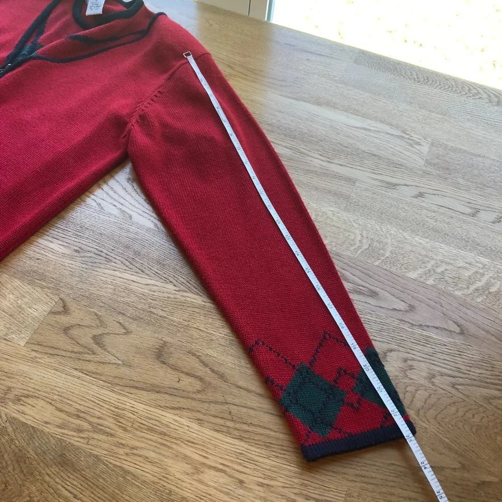 Vintage Lucia Red Argyle 2 Piece Set Top Full Zip Cardigan Medium